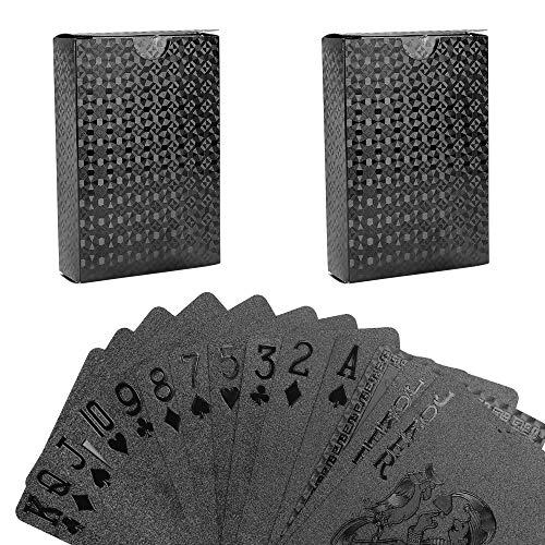 Cartas Poker, 2PCS Cartas Poker Plastificadas, Baraja Poker Plastico Negro, Novedad Cartas de Poker Profesional, Cartas de Poker Impermeables Cartas Clásicas para niños y Adultos Mesa Juegos de Cartas