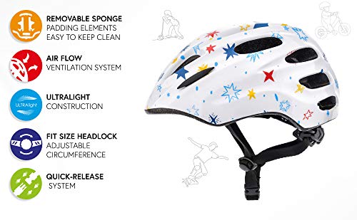 Casco Bicicleta Bebe Helmet Bici Ciclismo para Niño - Cascos para Infantil Bici Helmet para Patinete Ciclismo Montaña BMX Carretera Skate Patines monopatines KS01 (S 48-52 cm, Little Stars)