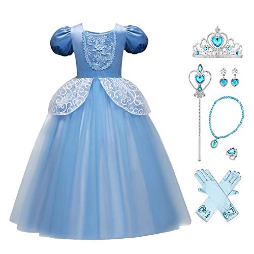 Cenicienta Disfraz Carnaval Traje de Princesa Vestido Niña Cinderella Dress Halloween Costume Elegante Tutú Infantil Largo Disfraces Ceremonia Navidad Fiesta Cumpleaños Cosplay con Accesorios 3 Años