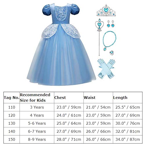 Cenicienta Disfraz Carnaval Traje de Princesa Vestido Niña Cinderella Dress Halloween Costume Elegante Tutú Infantil Largo Disfraces Ceremonia Navidad Fiesta Cumpleaños Cosplay con Accesorios 3 Años