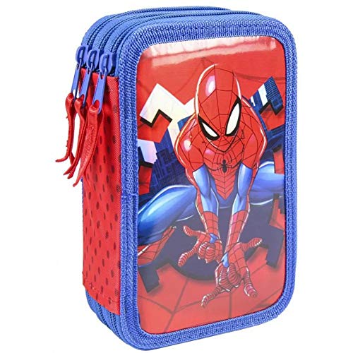 Cerdá, Estuche Plumier Triple con Rotuladores Giotto de Spiderman-Licencia Oficial Marvel Studios Unisex niños, Multicolor, 12.5 X 19.5 X 6.5 CM