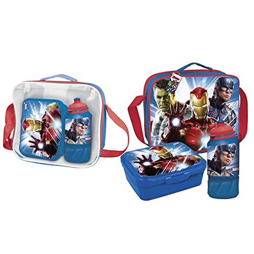 Cerdá - Portameriendas Termico con Botella Infantil y Tupper para Niños de The Avengers - Licencia Oficial Marvel Studios®