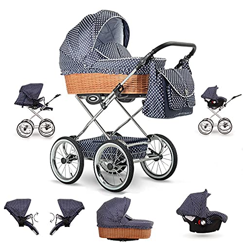 Cesta de mimbre retro hecha a mano Ruedas neumáticas 8 colores Retro by Lux4Kids Silver R01 Silla de auto 4 en 1 + ISOFIX