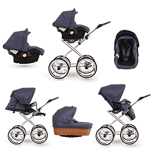 Cesta de mimbre retro hecha a mano Ruedas neumáticas 8 colores Retro by Lux4Kids Silver R01 Silla de auto 4 en 1 + ISOFIX