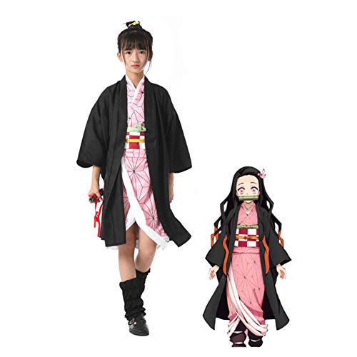 CGBF - Disfraz de Demon Slayer Anime Kimetsu No Yaiba Cosplay Kamado Nezuko Cosplay Disfraz para Niño Halloween Disfraces Comic Game Party Costume, Rosa, 125 ~ 135