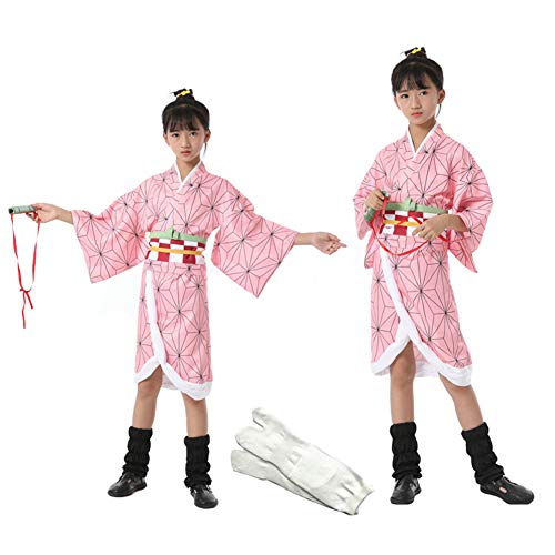 CGBF - Disfraz de Demon Slayer Anime Kimetsu No Yaiba Cosplay Kamado Nezuko Cosplay Disfraz para Niño Halloween Disfraces Comic Game Party Costume, Rosa, 125 ~ 135