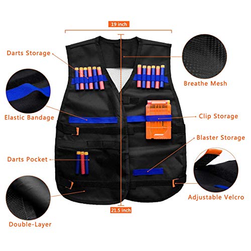 Chaleco Táctico Kit De Chaqueta, por Nerf Guns N-Strike Elite con Chaleco Táctico, Bolso De La Cintura, Muñequeras, Recarga Rápida De Imágenes, Vidrios Protectores, Recarga Suave Dardos