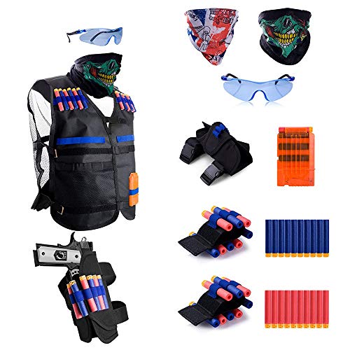 Chaleco Táctico Kit De Chaqueta, por Nerf Guns N-Strike Elite con Chaleco Táctico, Bolso De La Cintura, Muñequeras, Recarga Rápida De Imágenes, Vidrios Protectores, Recarga Suave Dardos