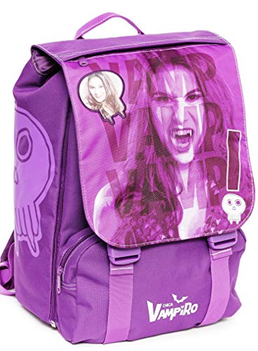 Chica Vampiro Mochila escolar extensible mediana con doble compartimento interior para niños, de poliéster, color morado, 38 cm