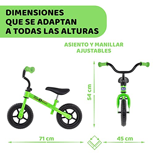 Chicco Bicicleta sin Pedales First Bike para Niños de 2 a 5 Años hasta 25 Kg, Bici para Aprender a Mantener el Equilibrio con Manillar y Sillín Ajustables, Color Verde - para Niños de 2 a 5 Años