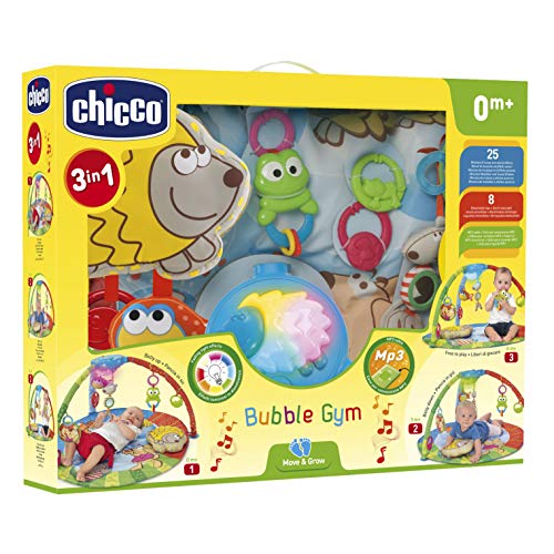 Chicco Bubble Gym, Gimnasio Multifunción para Bebés con Manta de Actividades, Panel de Luces y Sonido, Conexión MP3, 7 Muñecos Colgantes, Melodías y Efectos de Luz – Juguetes Bebé 0+ Meses