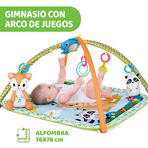 Chicco Descansa y Juega, Gimnasio Multifunción con Arco para Bebés, Manta de Actividades, 5 Muñecos Colgantes Extraíbles, Zorro de Peluche, Música Relajante y Luces Suaves – Juguetes Bebé 0+ Meses