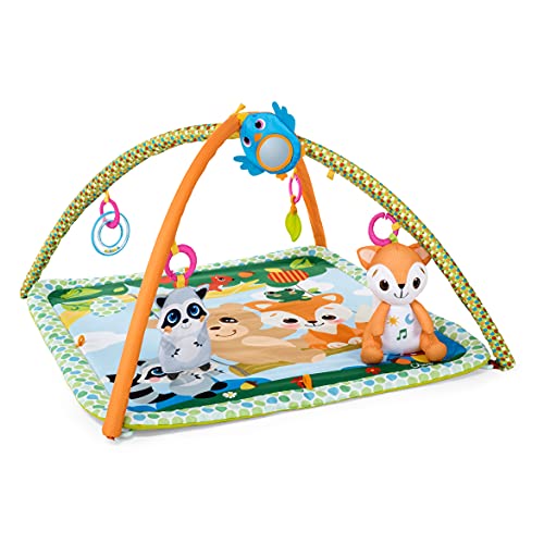 Chicco Descansa y Juega, Gimnasio Multifunción con Arco para Bebés, Manta de Actividades, 5 Muñecos Colgantes Extraíbles, Zorro de Peluche, Música Relajante y Luces Suaves – Juguetes Bebé 0+ Meses