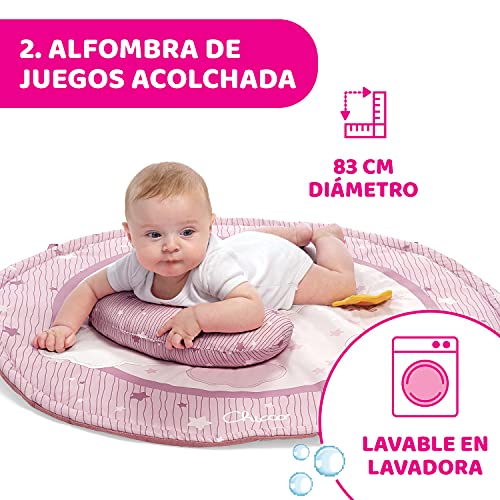 Chicco Enjoy Colours, Gimnasio para Bebés 3en1 Rosa, Juguete Multifunción Electrónico con Alfombra de Juegos, Estrella Proyector, Luz Nocturna Extraíble y Música Relajante – Juguetes Bebé 0+ Meses