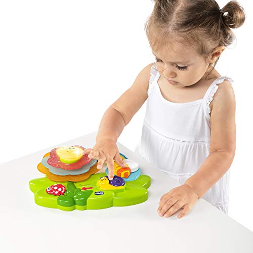 Chicco Flor Sensorial, Juego Educativo Electrónico Apilable, Mesa de Actividades MultiSensorial para Bebés con Música, Luces y Piezas para Encajar - Juguetes para Bebés de 6 a 36 Meses