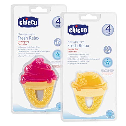 Chicco Fresh Relax, Anillo de Dentición para Encías Sensibles, Mordedor Bebé Refrigerante con Empuñadura Ergonómica - 1 Pieza, Colores Surtidos, Mordedor Bebés Apto a Partir de 4 Meses, Diseño Helado