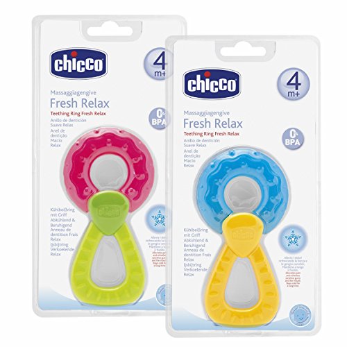 Chicco Fresh Relax, Anillo de Dentición para Encías Sensibles, Mordedor Bebé Refrigerante con Empuñadura Ergonómica - 1 Pieza, Colores Surtidos, Mordedor Bebés Apto a Partir de 4 Meses