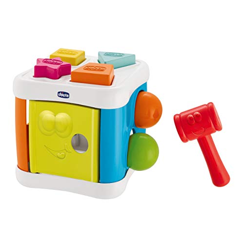 Chicco Multicubo Encajable 2en1 - Juegos De Puzzle Encajables Y Contrucción para Bebés, con Formas, Bolas Y Martillo, Color Multi, 1180 g