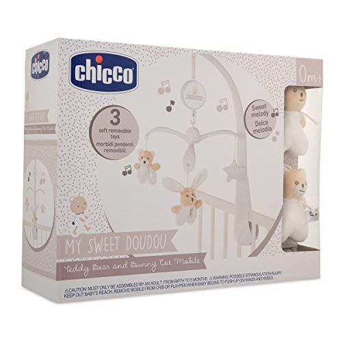 Chicco My Sweet Dou Dou Mis Tiernos Amigos - Móvil de Cuna con Melodía Nana y Rotación Automática, Peluches Animales, Tejido Suave, Beige, Normal