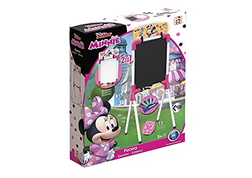 Chicos - Minnie Mouse Pizarra Junior, Reversible 2 En 1 para Rotuladores y Tizas, Incluye Rotulador, Tizas. Un Borrador y Una Plantilla de Mickey, a partir de 3 años, Rosa, 37 X 32.5 X 98 cm