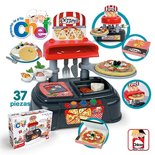 Chicos - Pequeño Chef Pizzeria de Juguete con 37 Accesorios Incluidos, a Partir de 3 Años, Medidas - 50 x 32 x 40 cm (Fábrica de Juguetes 83006)