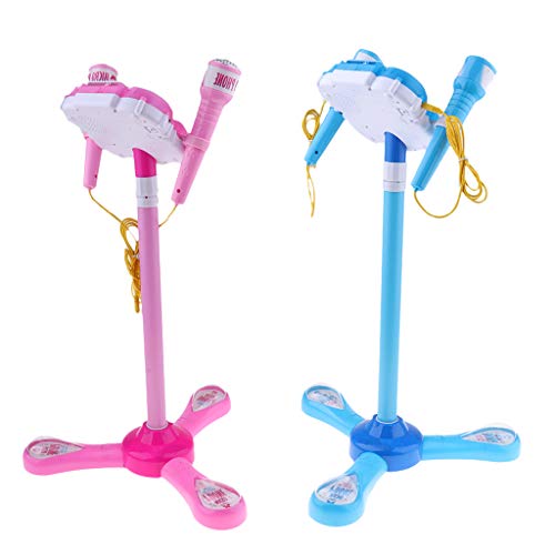 chiwanji Micrófono Karaoke Música Máquina de Juguete con 2 Micrófonos y Soporte para Kidi - 1 Azul + 1 Rosa