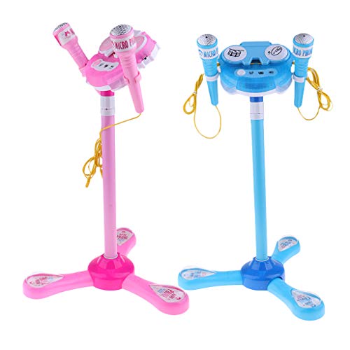 chiwanji Micrófono Karaoke Música Máquina de Juguete con 2 Micrófonos y Soporte para Kidi - 1 Azul + 1 Rosa