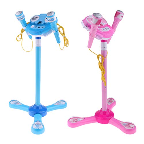 chiwanji Micrófono Karaoke Música Máquina de Juguete con 2 Micrófonos y Soporte para Kidi - 1 Azul + 1 Rosa