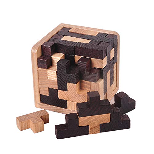 Chonor Cubo Rompecabezas 3D de Madera del Enigma Juego Puzle #7 - Clásica de Cerradura de Brain Teaser Puzzle IQ Juguetes para Niños y Adultos - Idea Perfecta del Regalo y de Decoración