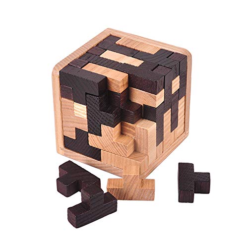 Chonor Cubo Rompecabezas 3D de Madera del Enigma Juego Puzle #7 - Clásica de Cerradura de Brain Teaser Puzzle IQ Juguetes para Niños y Adultos - Idea Perfecta del Regalo y de Decoración