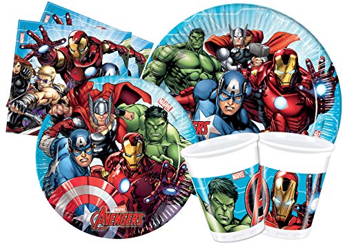 Ciao- Kit Mesa Fiesta Party Marvel Avengers Mighty para 8 personas (44 piezas: 8 platos de papel Ø23cm, 8 platos de papel Ø20cm, 8 vasos de plastico 200ml, 20 servilletas de papel 33x33cm), Y4951