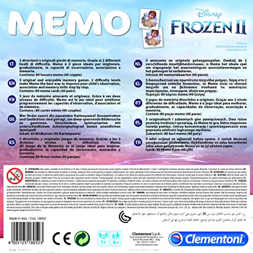 Clementoni-18052 - Memo Frozen 2 - juego de memoria infantil a partir de 4 años