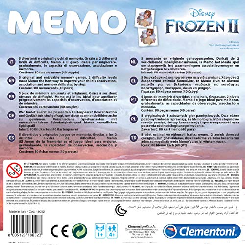 Clementoni-18052 - Memo Frozen 2 - juego de memoria infantil a partir de 4 años