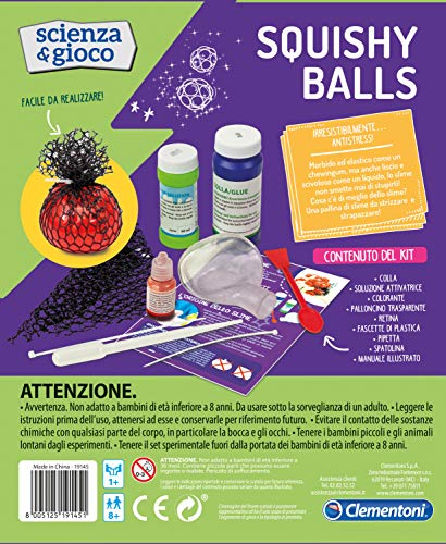 Clementoni - 19145 – Ciencia y Juego – Squishy Balls – Juego científico para niños de 8 años – Laboratorio científico Bolas – Kit de experimentos Italiano, Multicolor