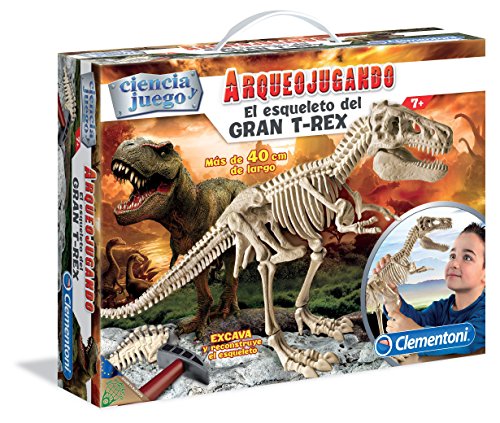 Clementoni-55109 - Arqueojugando El esqueleto del Gran T-Rex - juego científico para excavar y montar dinosaurios a partir de 7 años