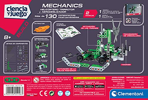 Clementoni-55158 - Mechanics - Helicoptero trirritor + Aerodeslizador - juego de construcciones mecánica a partir de 8 años