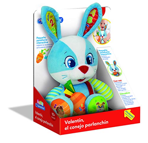 Clementoni-55320 - Valentín, el Conejo Parlanchín - peluche interactivo para bebés a partir de 10 meses