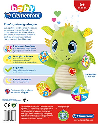 Clementoni-55388 - Ramón, mi amigo el Dragón - peluche interactivo para bebés a partir de 6 meses