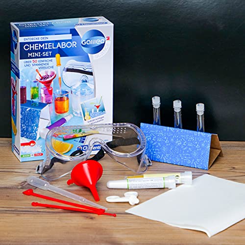 Clementoni 59072 Galileo Science - Minikit de laboratorio químico juguete para niños a partir de 8 años, 50 experimentos para el hogar, experimentos variados, colorido