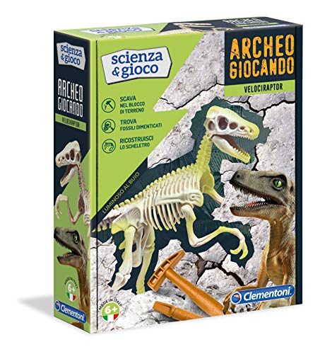 Clementoni - Archeogiocando Velociraptor Luminoso al Buio - Juego científico, Multicolor, 19144