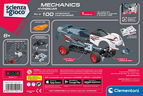 Clementoni- Ciencia Build – Hypercar construcción, Laboratorio mecánico, Juego científico para niños de 8 años, Fabricado en Italia, Multicolor (19211)