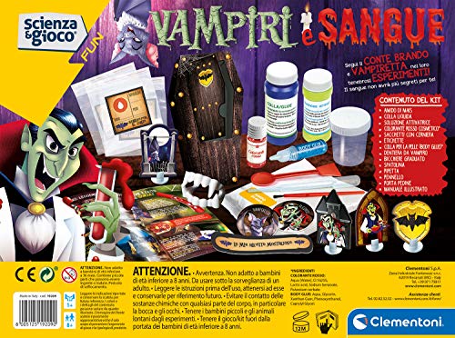 Clementoni- Ciencia Fun – Vampiros y Sangre, Laboratorio, fábrica de Slime, Juego científico (versión en Italiano), niños 8 años +, Fabricado en Italia, Multicolor (19209)