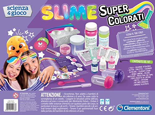 Clementoni - Ciencia y Juego Fun, Slime Super Coloridos, Juego científico 8 años, Laboratorio Slime experiencias, fábrica Slime, Kit para Slime, versión en Italiano, 19133