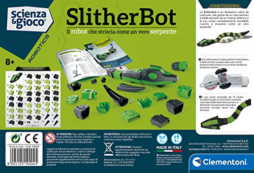 Clementoni - Ciencia y Juego Robotics-SlitherBot, Robot para niños, Kit de robótica (versión en Italiano) -8 años +, Fabricado en Italia, Multicolor, 19204