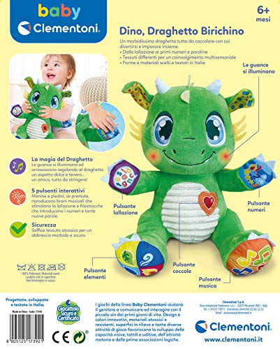 Clementoni- Dragon Interactive Plush - Peluche Educativo con Sonidos y Luces (6 Meses), Color 3, 3 (17392)