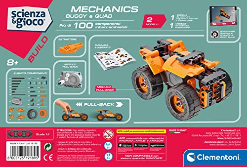 Clementoni - Laboratorio de mecánica-New Buggy & Quad Pullback-Set de construcción (versión en Italiano) -Fabricado en Italia, 8 años +, 19189