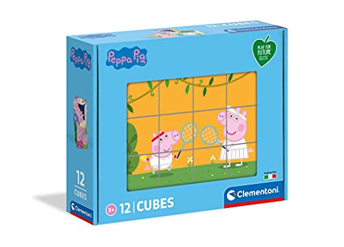 Clementoni Peppa Pig-Puzzle niños de 3 años-Cubos de 12 Piezas-Play For Future-Materiales 100% reciclados-Fabricado en Italia, Rompecabezas Infantiles, Dibujos Animados, Multicolor (45009)