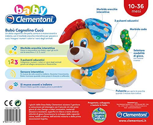 Clementoni: Perro de Juguete Interactivo (Idioma español no garantizado) Bubú Perrito Cucú