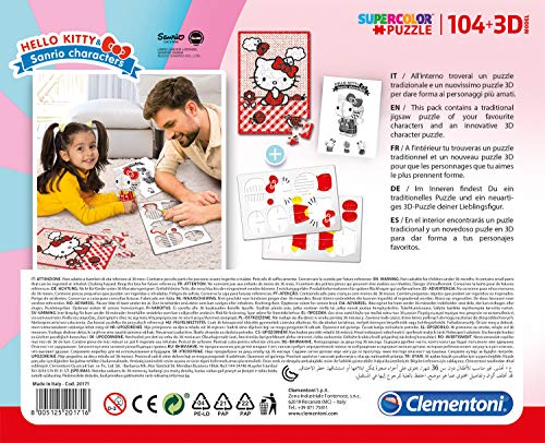 Clementoni- Puzzle 104 Piezas +Modelo 3D Hello Kitty (20171.6)