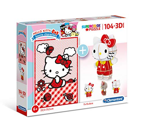 Clementoni- Puzzle 104 Piezas +Modelo 3D Hello Kitty (20171.6)